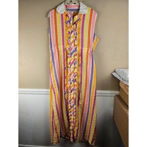 Vintage Dynasty Womens 60's 70's Mod‎ Striped Ruffle Front Maxi Dress Large